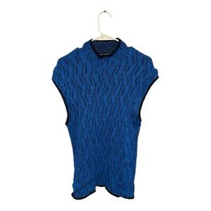 White House Black Market Blue & Black Knit Turtleneck Tank Top/Sweater Vest XLP